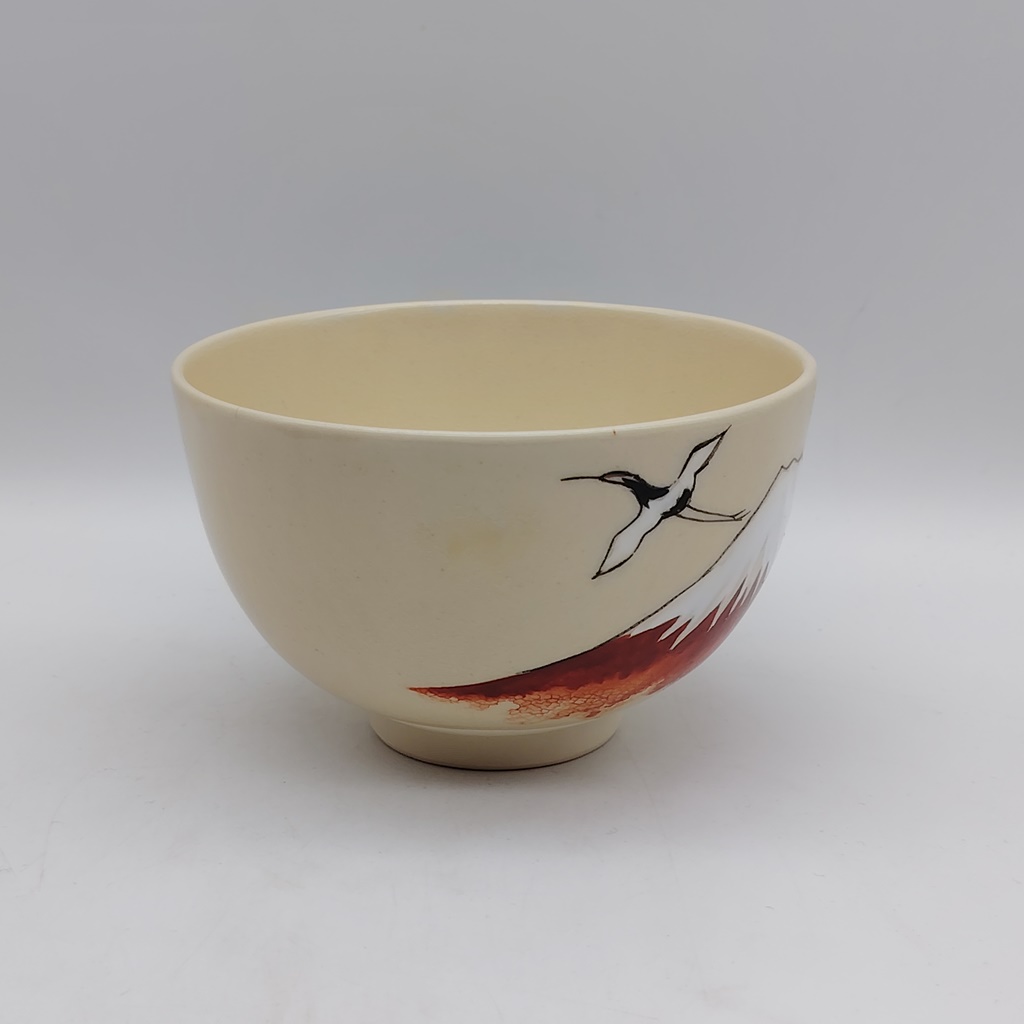 Chawan in ceramica Kyoyaki "Monte Fuji rosso e Gru" - immagine 5