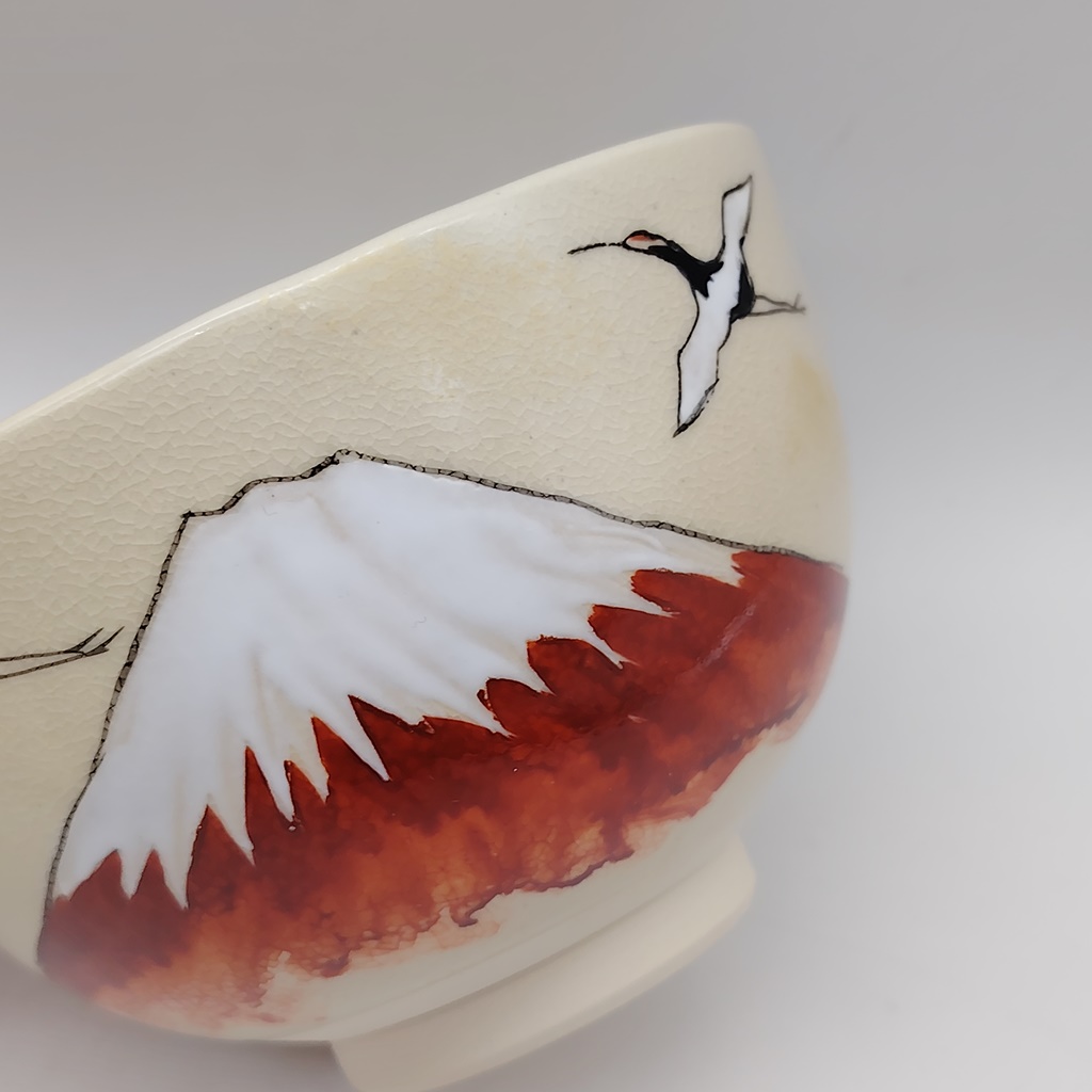 Chawan in ceramica Kyoyaki "Monte Fuji rosso e Gru" - immagine 7