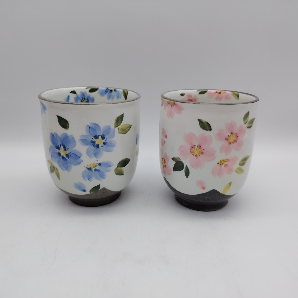 Coppia di tazze in ceramica Kyoyaki - Hanazakura - immagine 2