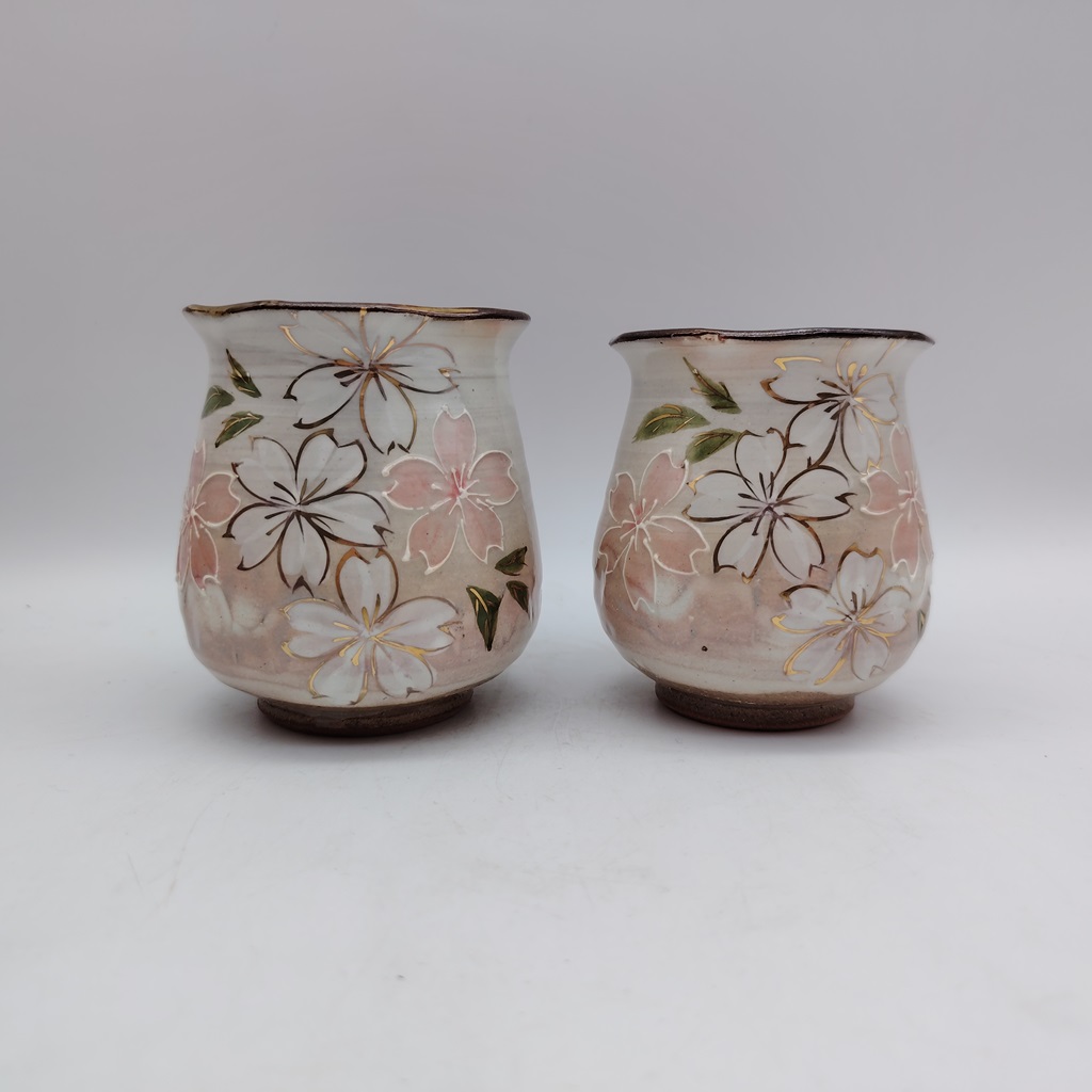 Coppia di tazze in ceramica Kyoyaki - Sakura - immagine 7