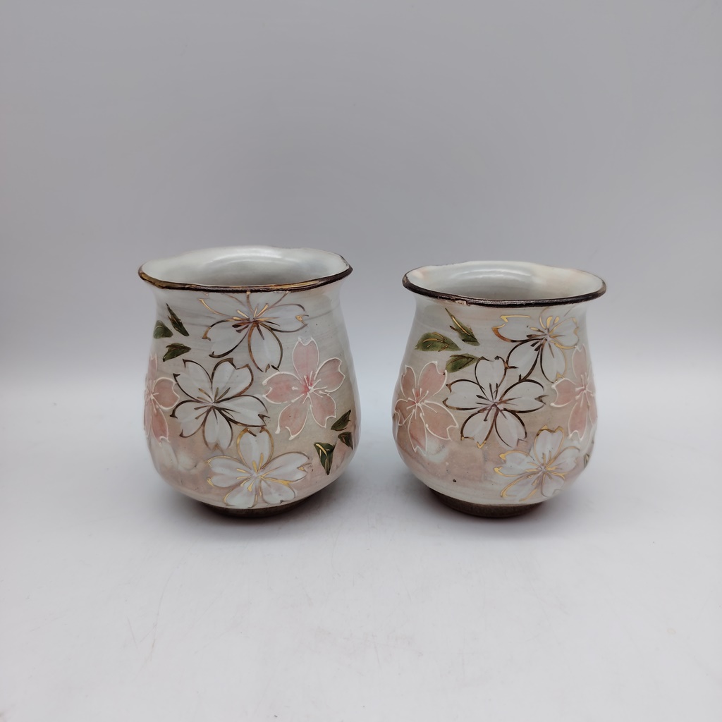Coppia di tazze in ceramica Kyoyaki - Sakura - immagine 8
