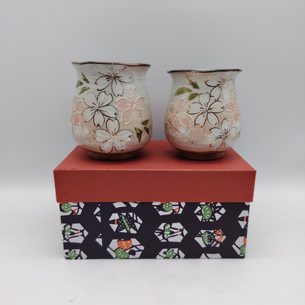 Coppia di tazze in ceramica Kyoyaki - Sakura