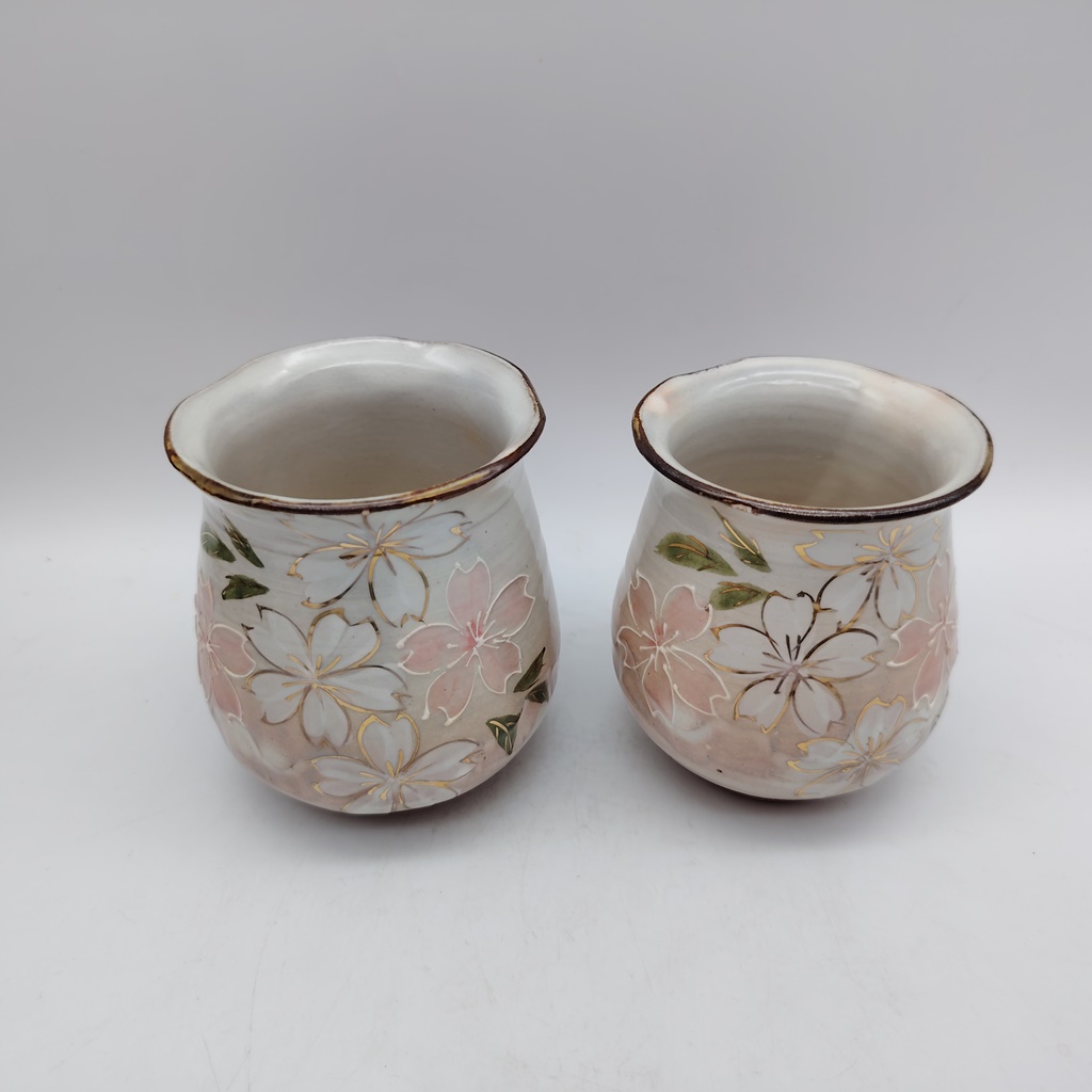 Coppia di tazze in ceramica Kyoyaki - Sakura - immagine 4
