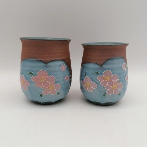 Coppia di tazze in ceramica Kyoyaki - Sakura Yakishime