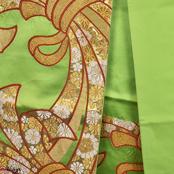 Fukuro obi in seta verde con "tabane noshi" - immagine 2