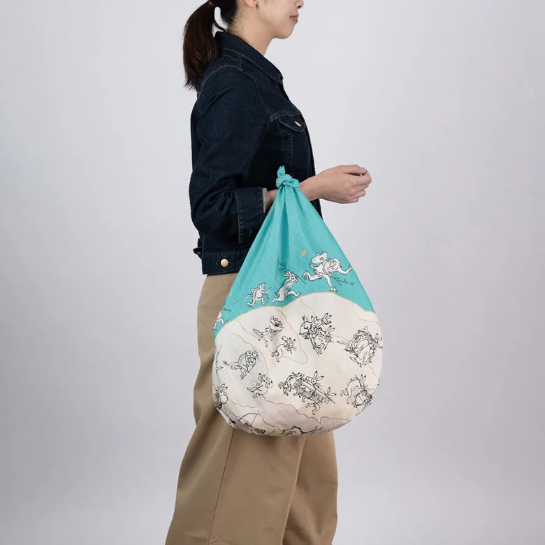 Furoshiki Choju-Jinbutsu-Giga con foglia di loto, turchese - 100cm - immagine 2