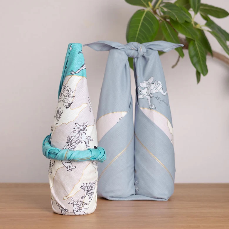 Furoshiki Choju-Jinbutsu-Giga con foglia di loto, turchese - 100cm - immagine 5