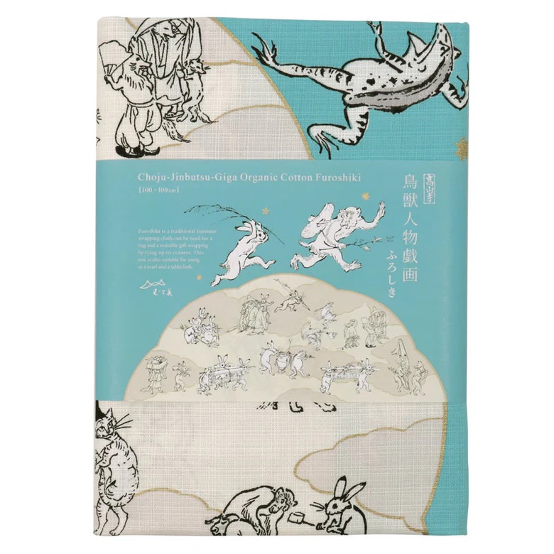 Furoshiki Choju-Jinbutsu-Giga con foglia di loto, turchese - 100cm - immagine 6