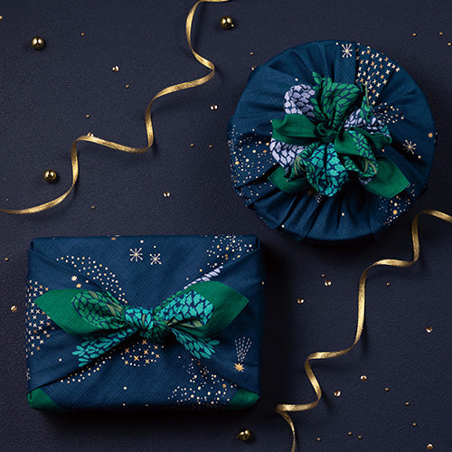 Furoshiki Hime Musubi - Foresta stellata in cotone organico blu notte | 70cm - immagine 3