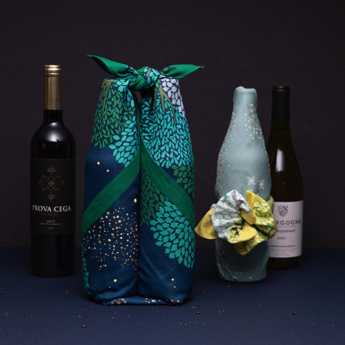 Furoshiki Hime Musubi - Foresta stellata in cotone organico blu notte | 70cm - immagine 4
