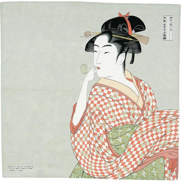 Furoshiki Ukiyo-e Utamaro "Donna che suona uno strumento in vetro" - 48cm