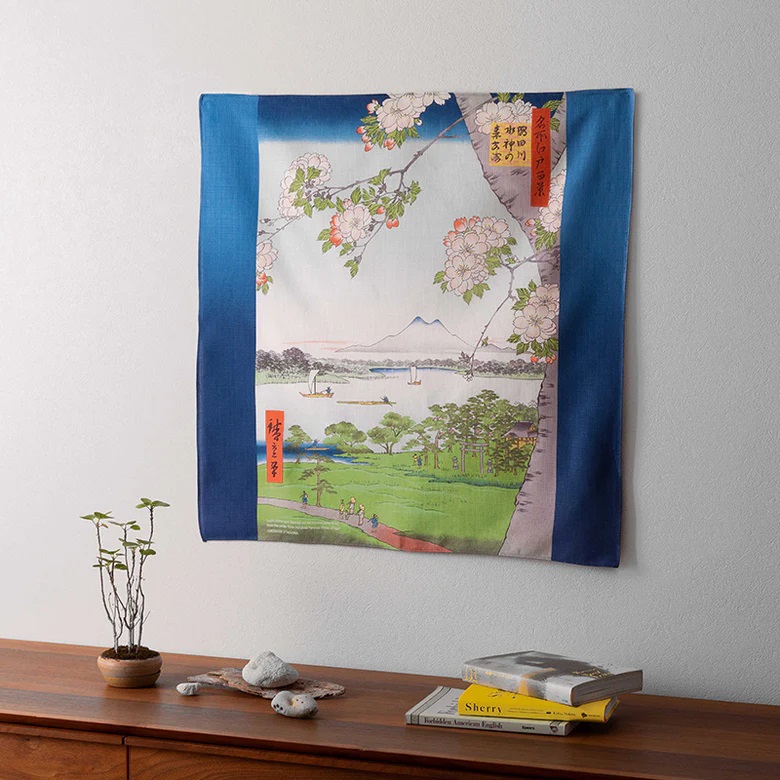 Furoshiki Ukiyo-e con Santuario Suijin e Massaki sul fiume Sumida 70cm - immagine 2