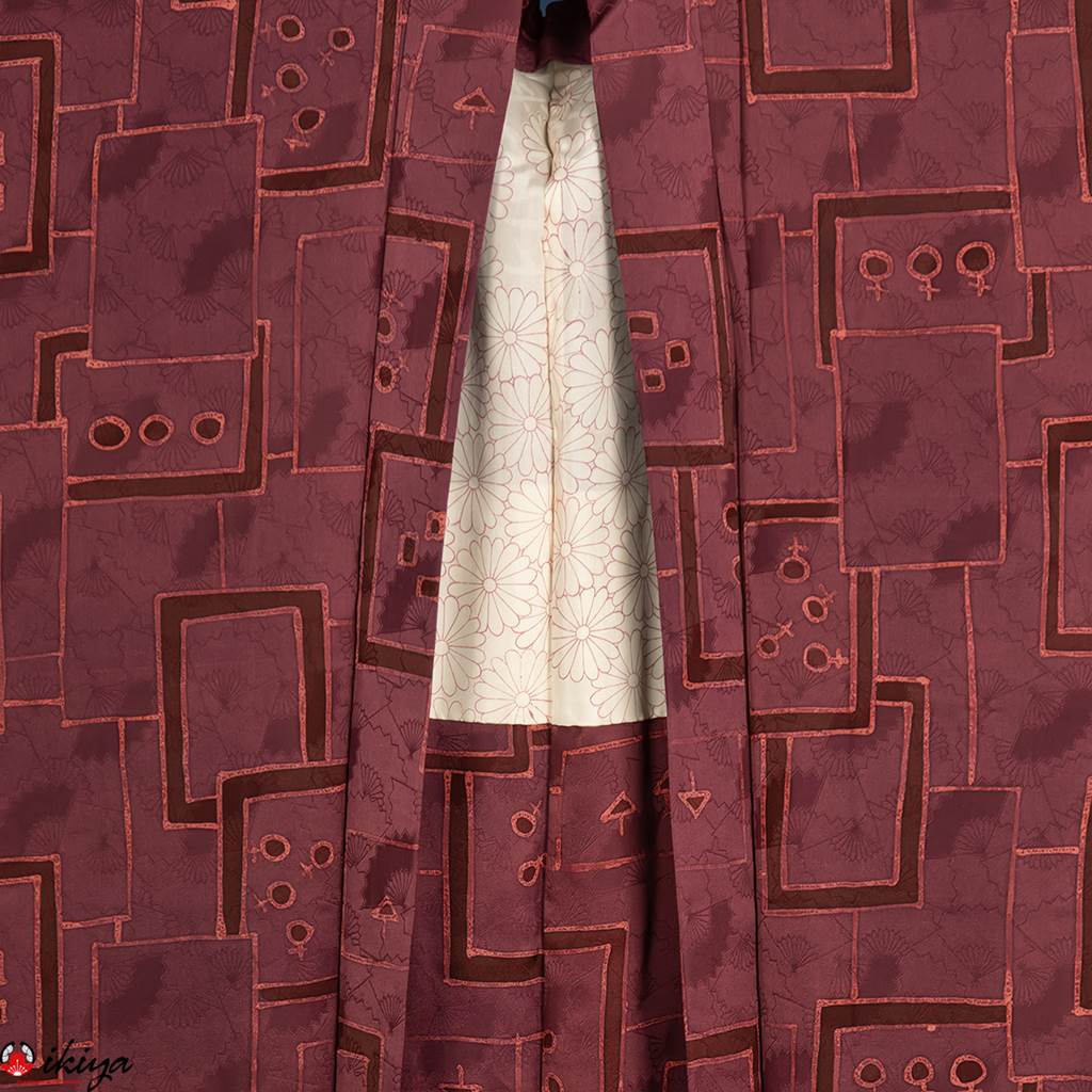 Haori da donna in seta "rinzu" viola con motivo astratto - immagine 2