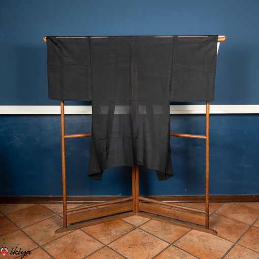 Haori da uomo estivo in garza di seta "ro" di colore nero
