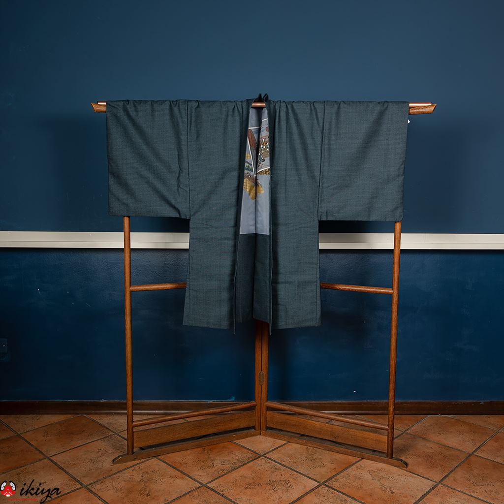 Haori da uomo in seta blu con stampa di Hiroshige - immagine 2