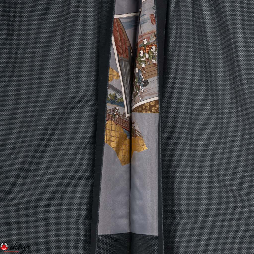 Haori da uomo in seta blu con stampa di Hiroshige - immagine 3