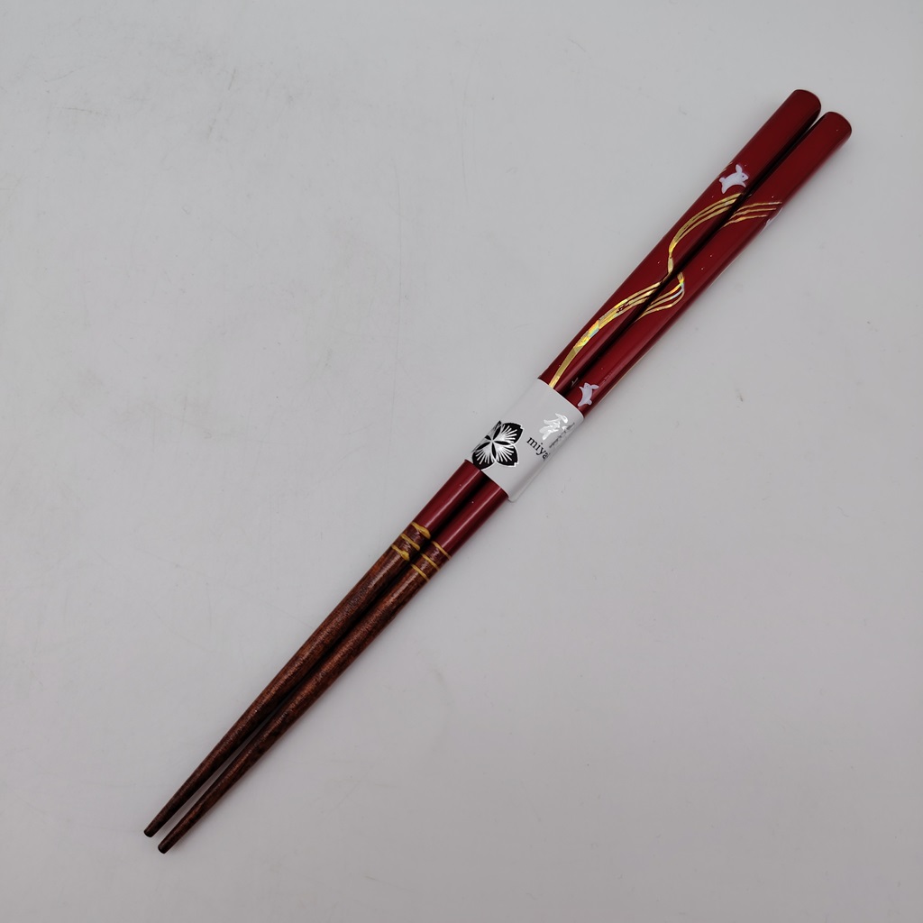 Hashi, bacchette giapponesi rosse in legno con coniglietti 21cm