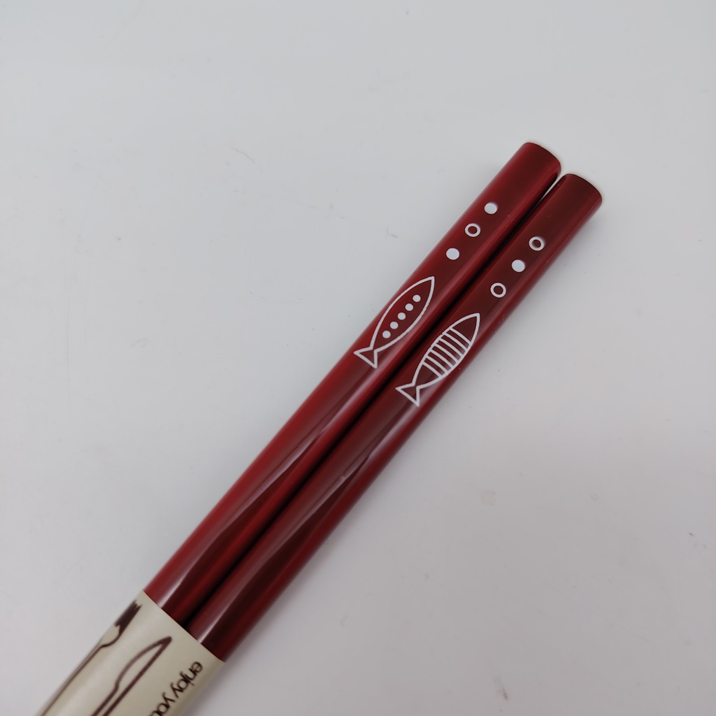 Hashi, bacchette giapponesi rosse in legno con pesciolini 23cm - immagine 2
