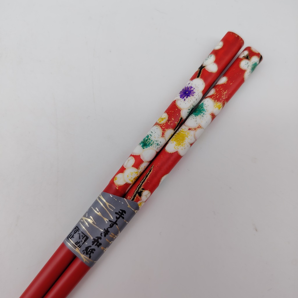 Hashi, bacchette giapponesi rosse in legno con "ume" 21cm - immagine 2