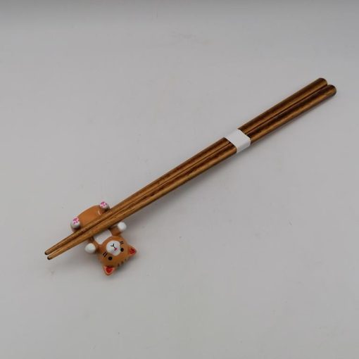 Hashi giapponesi in legno con poggia-bacchette a forma di gatto