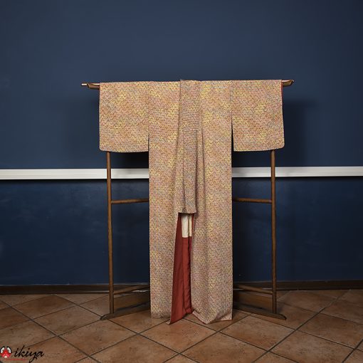 Kimono komon vintage con motivo "shippo" multicolore