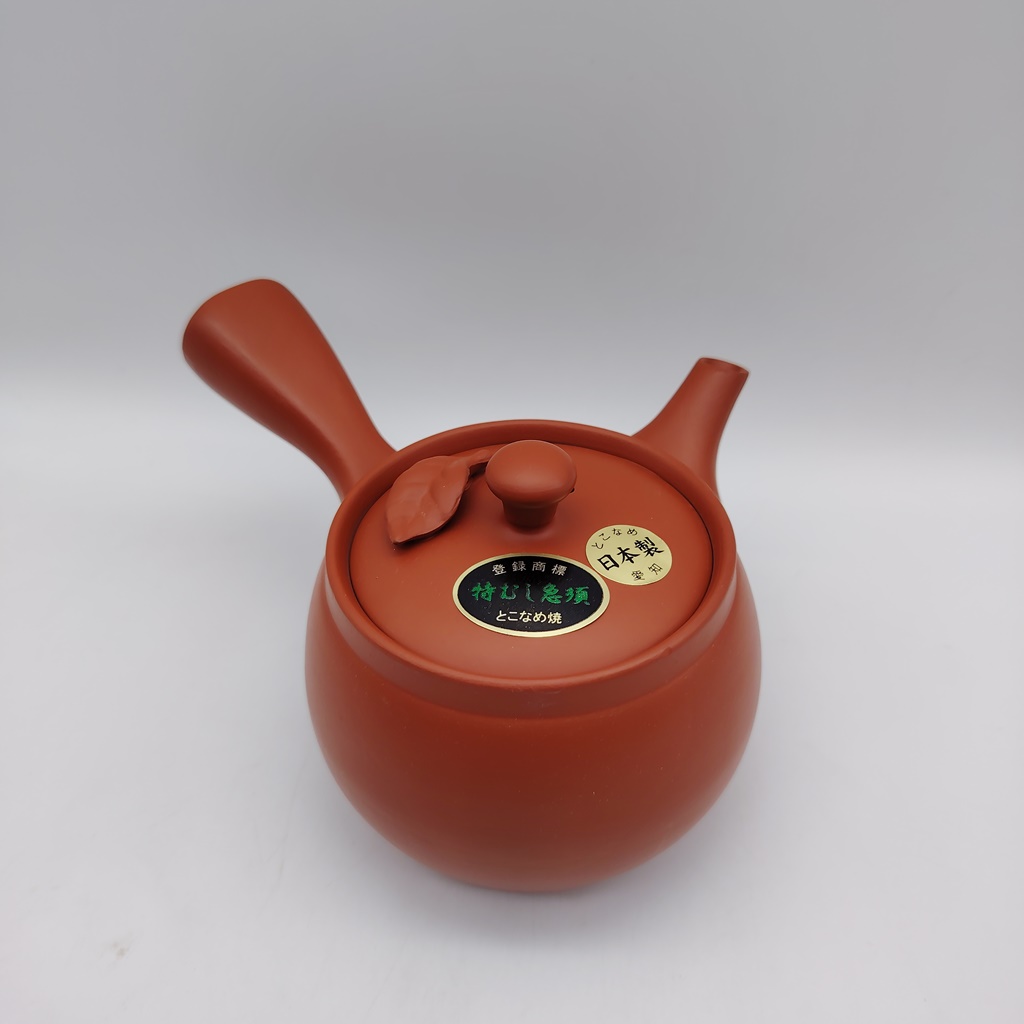 Kyusu in ceramica rossa con fogliolina - 380ml