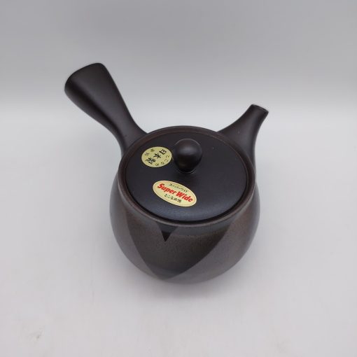 Teiera giapponese "kyusu" in ceramica nera con decorazione geometrica