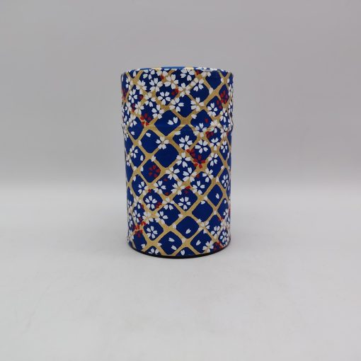 Porta tè in carta washi M - blu a quadri con sakura