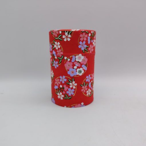 Porta tè in carta washi M - rosso con sakura, ume e kiku