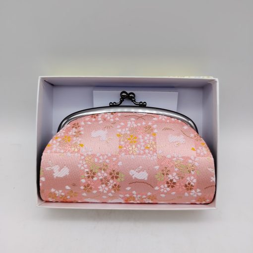 Portamonete artigianale da Kyoto L - Rosa con coniglietti e sakura