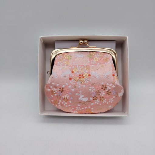 Portamonete artigianale da Kyoto M - Rosa con coniglietti