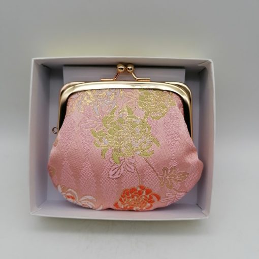 Portamonete artigianale da Kyoto M - Rosa con crisantemi