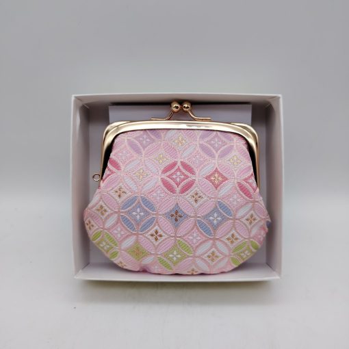 Portamonete artigianale da Kyoto M - Rosa con fantasia shippou