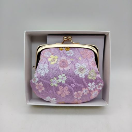 Portamonete artigianale da Kyoto M - Rosa con fiori di ciliegio
