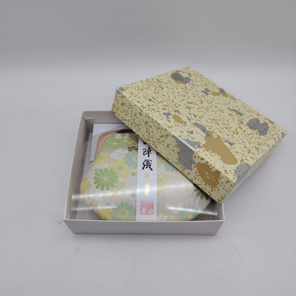 Portamonete artigianale da Kyoto M - Verde con crisantemi - immagine 3