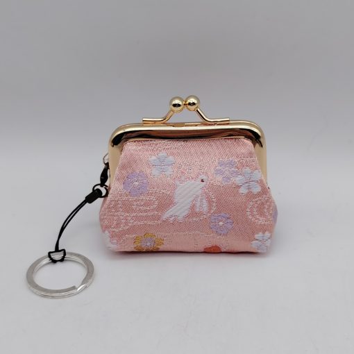 Portamonete portachiavi artigianale da Kyoto - rosa con coniglietti