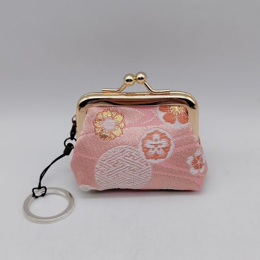 Portamonete portachiavi artigianale da Kyoto - rosa con fiori