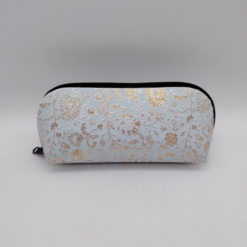 Portaocchiali con zip artigianale da Kyoto - Azzurro broccato oro