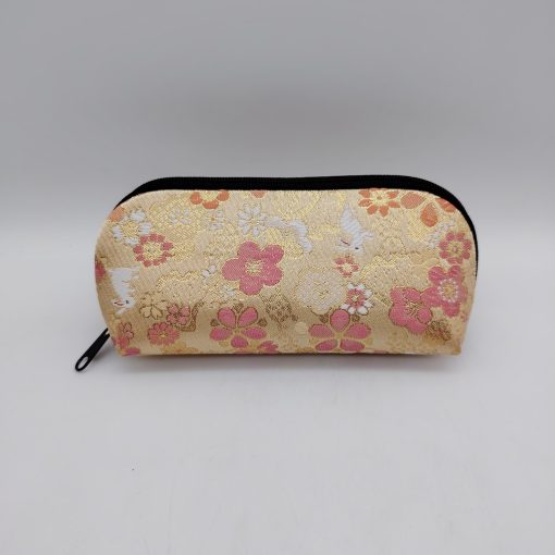 Portaocchiali con zip artigianale da Kyoto - Dorato con coniglietti e fiori