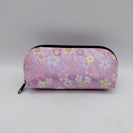 Portaocchiali con zip artigianale da Kyoto - Rosa con fiori di ciliegio