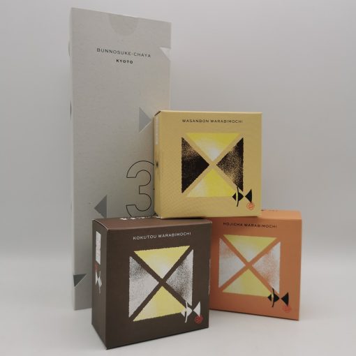 Warabi mochi artigianali assortiti (wasanbon, hōjicha, kokutō)