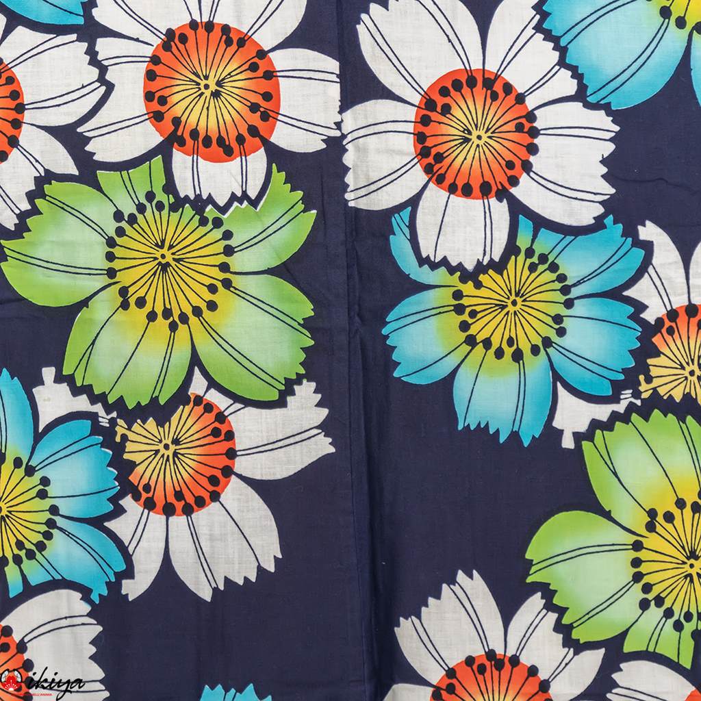 Yukata, kimono estivo blu indaco con sakura colorati - immagine 2